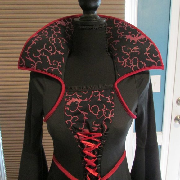 Black Sorcerer's Dress with Red Laced Front.  Spandex Material. Fits Most - Picture 3 of 4